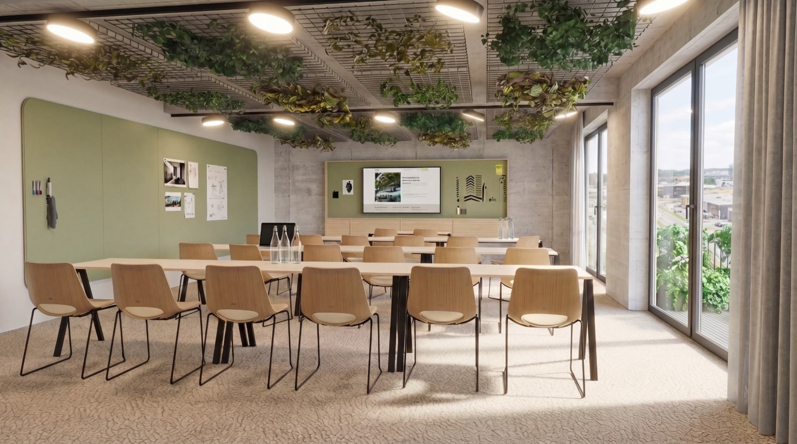 Arbeitsplatz flexibel umfunktioniert zum Meeting-Platz.