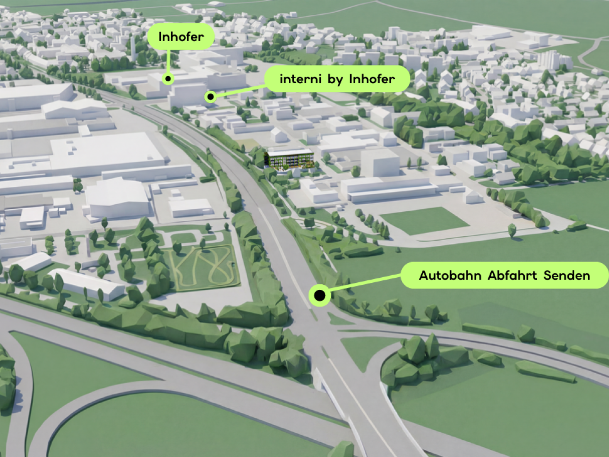 Lageplan von der Stadt Senden, in dem das Greenhouse eingezeichnet ist.