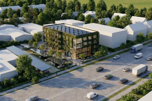 Das Greenhouse Senden von oben mit belebten StraÃen.